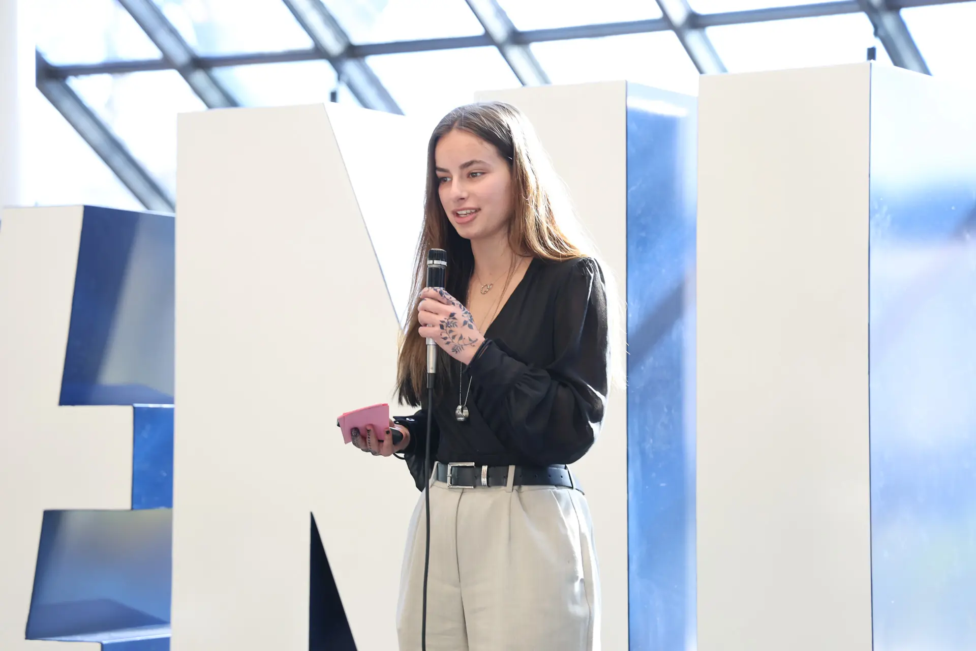 A student pitching a business idea during the Everyday Entrepreneur competition.