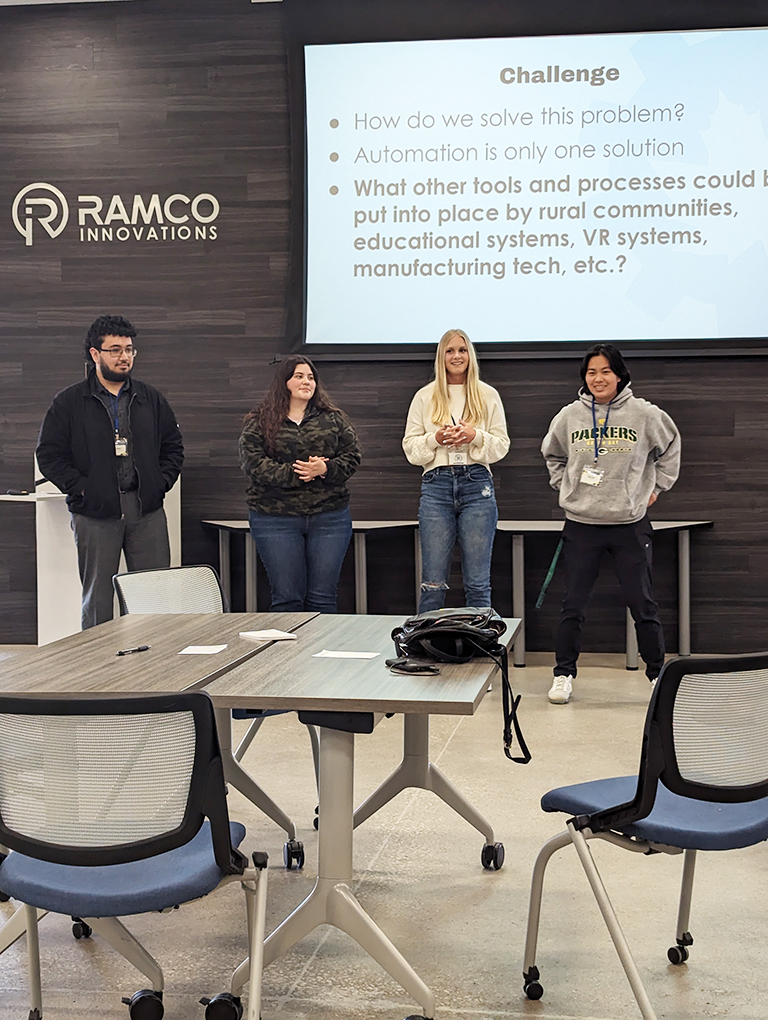 Students participate in a design challenge led by Hank Norem, CEO of Sukup Innovations, at Maple Studios in West Des Moines