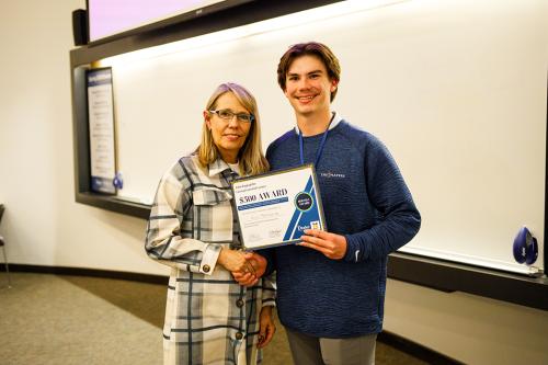 NIACC Pappajohn Center Director Candi Karsjens and competition finalist Elic Fjetland of NIACC
